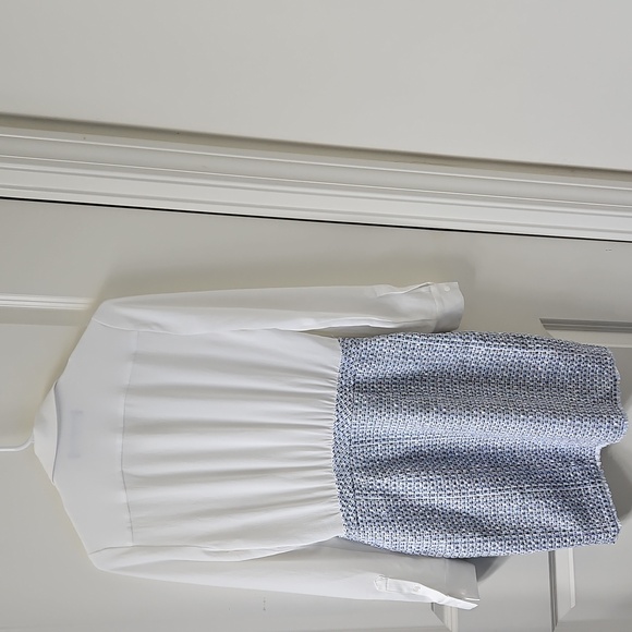 Karl Lagerfeld Two-Tone Button Front Dress - White & Navy Tweed - Picture 2 of 3